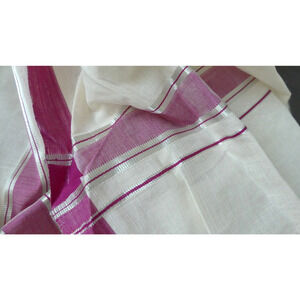 Burgundy Stripe India Fabric Silk Blend Scarf Wrap Ivory Silver 52"x 160" MINT